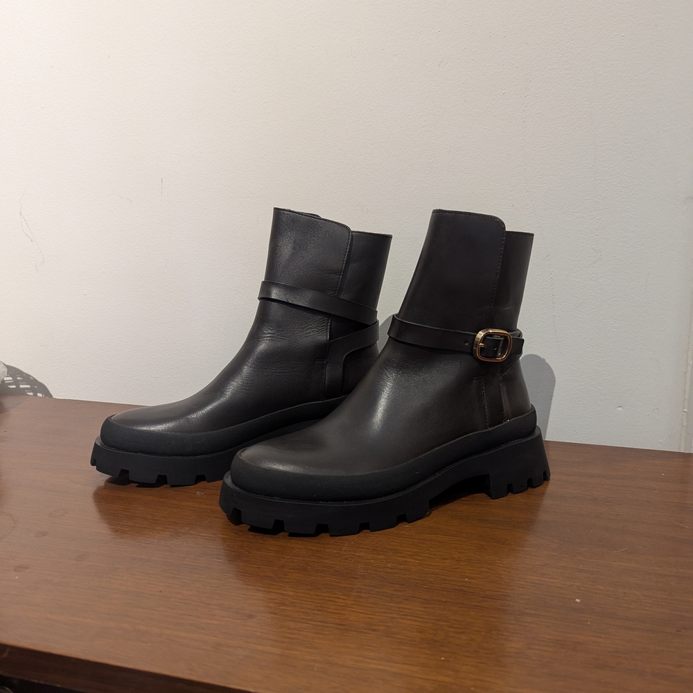 Brown leather ankle boots